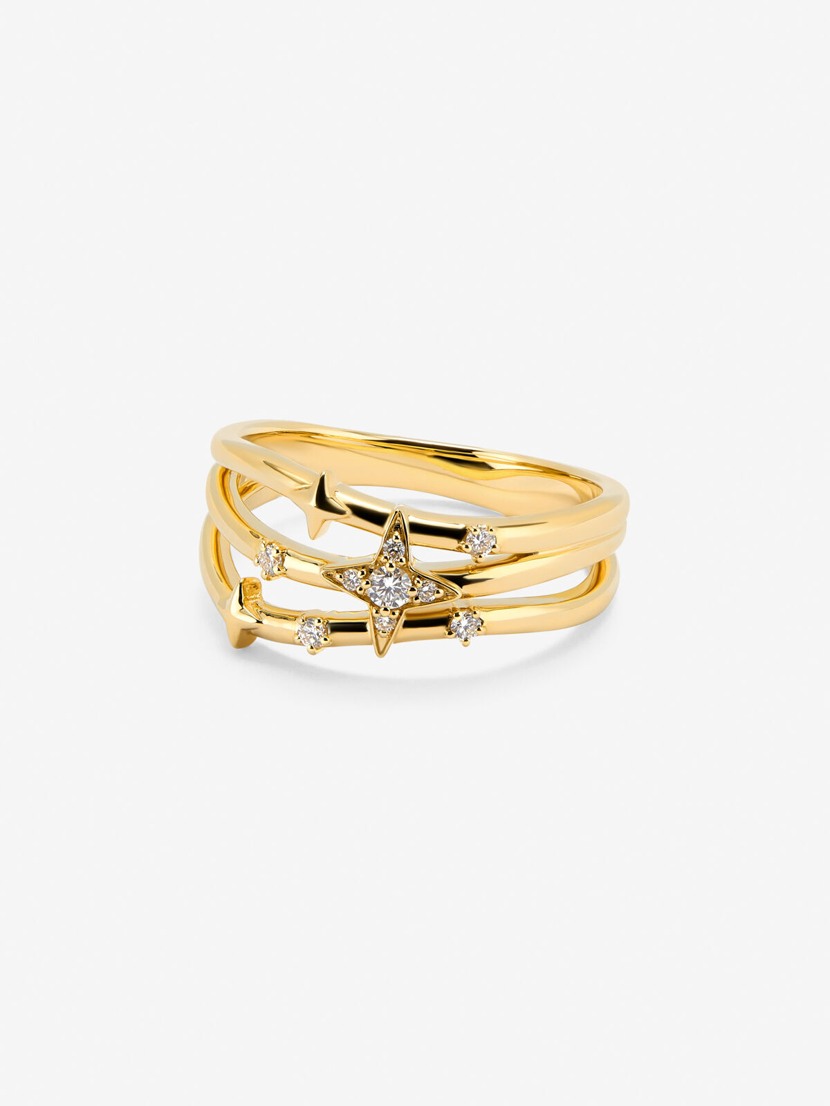 18K yellow gold multi arm ring with 9 brilliant cut diamonds with a total of 0.08 cts Suarez