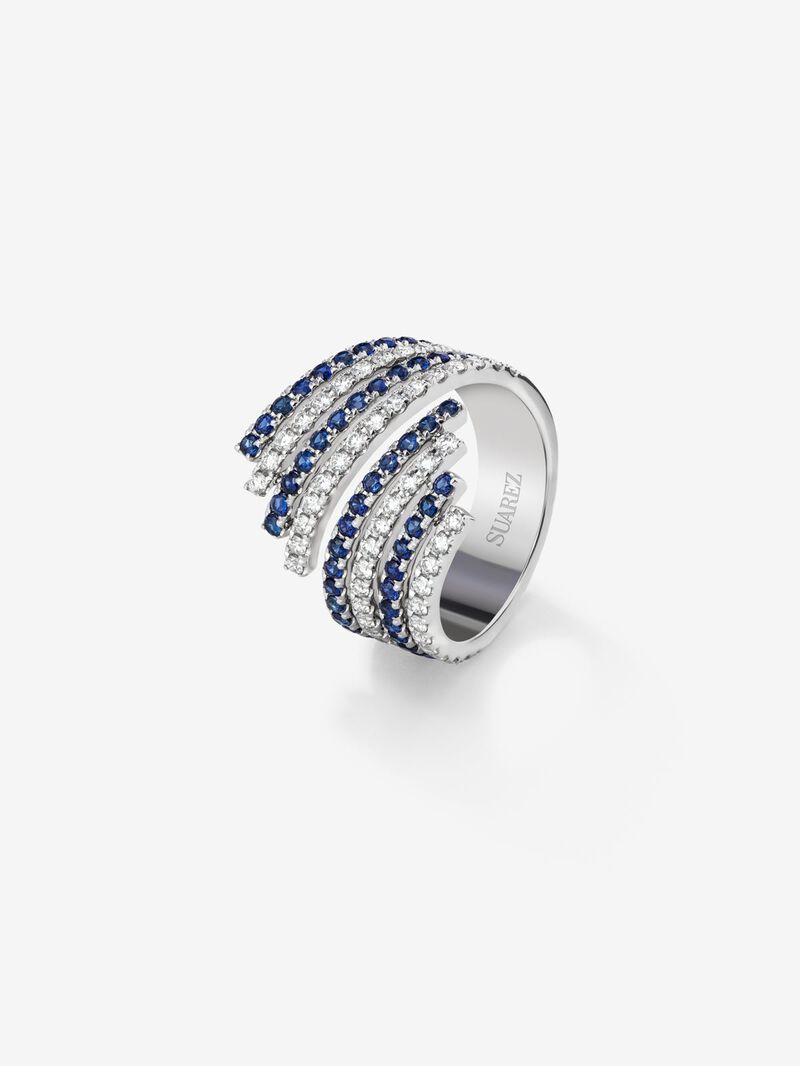 18K White Gold Ring with Diamond and Sapphire image number 0
