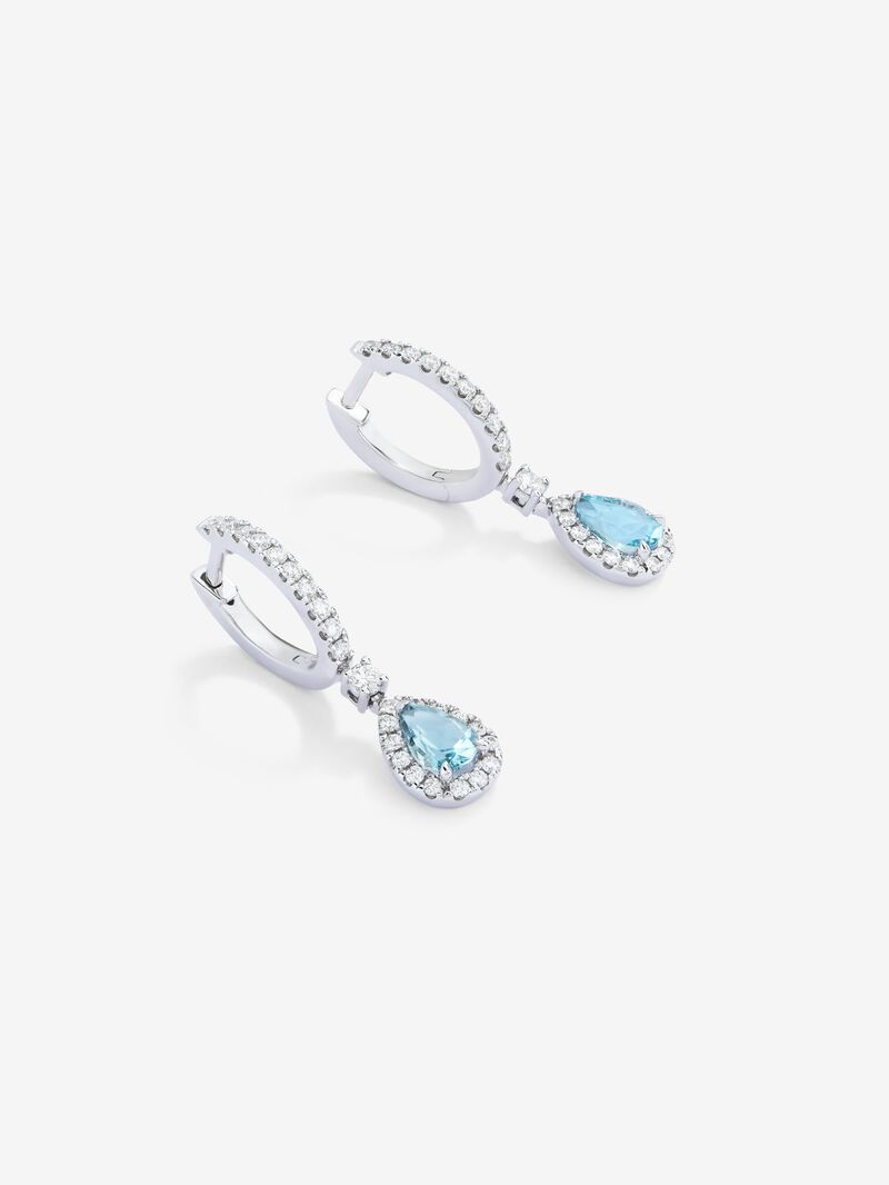 18K white gold earrings with 2 pear-cut aquamarines with a total of 0.72 cts and 50 brilliant-cut diamonds with a total of 0.42 cts image number 2