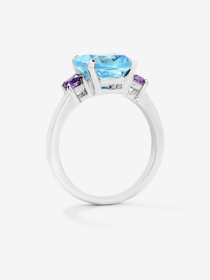 925 silver triple ring with cushion-cut sky blue topaz and brilliant-cut purple amethysts image number 4