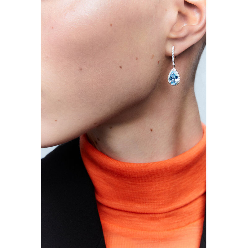 18kt white gold teardrop earrings with a 2ct Sky blue topaz stone and diamonds, PE11002-OBDSKY105X65_V