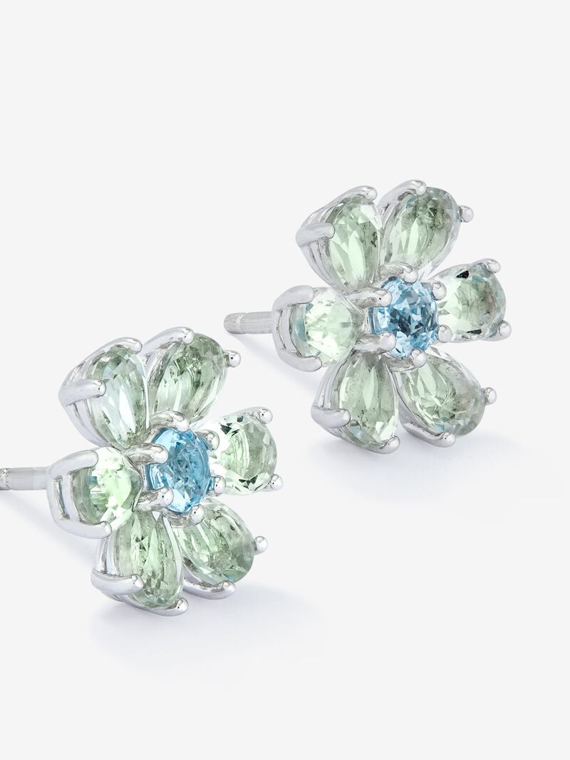 925 Silver flower earrings with topaz and green amethyst image number 2