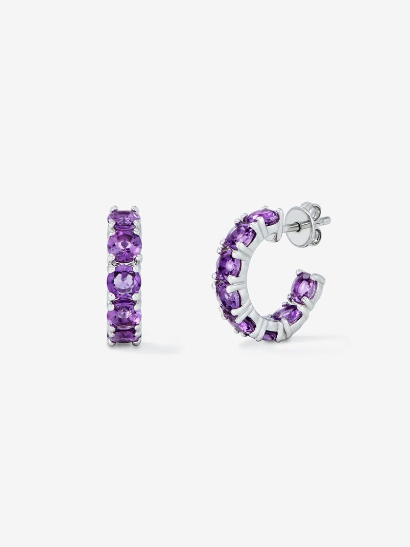 925 silver hoop earrings with 16 brilliant-cut purple amethysts with a total of 3.36 cts image number 0