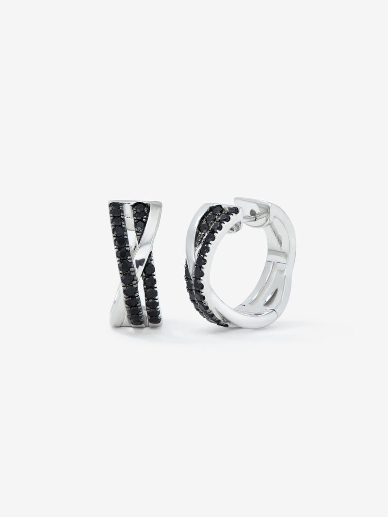Double crossed hoop earrings made of 925 silver with spinels. image number 0