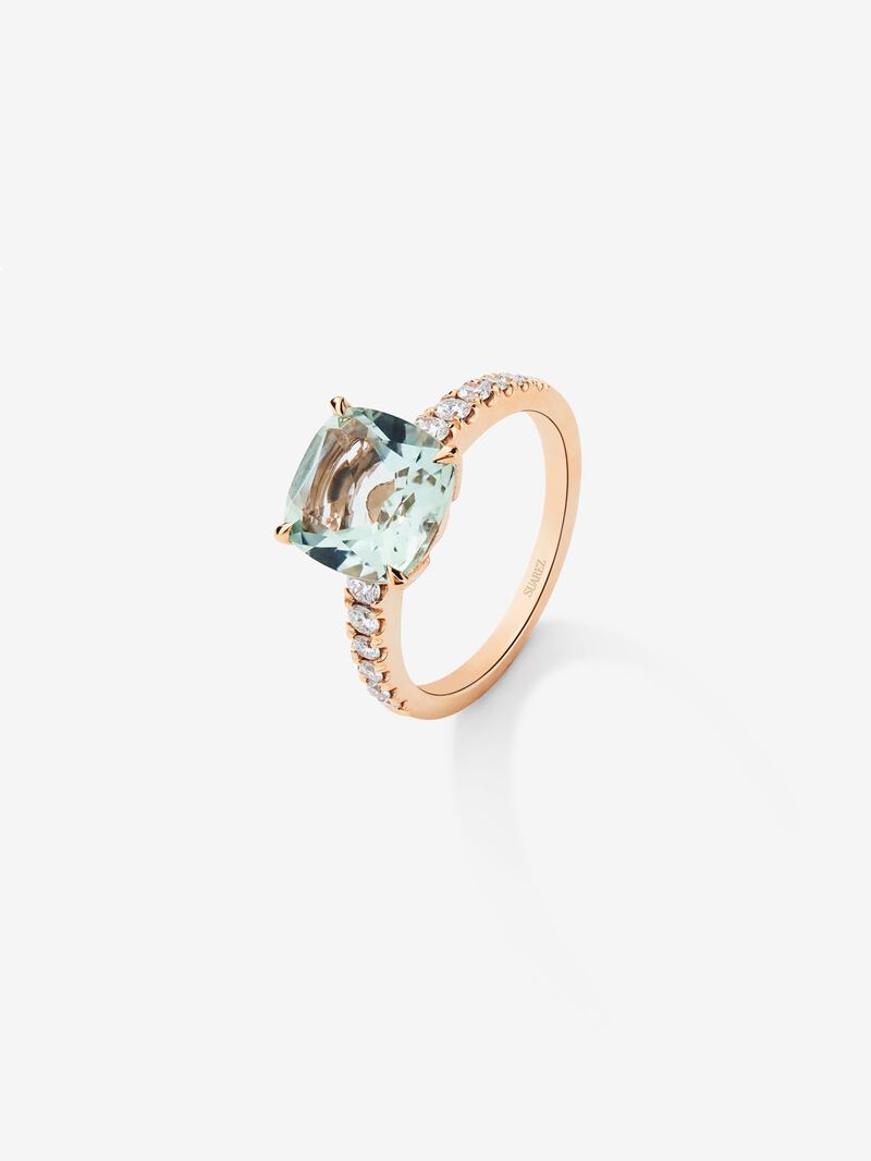 18K rose gold solitaire ring with green amethyst and diamond. image number 0