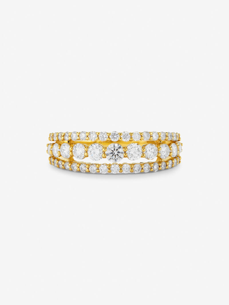 18K yellow gold triple ring with 45 brilliant-cut diamonds with a total of 0.93 cts image number 2