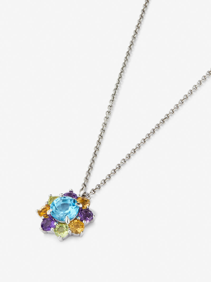 Pendant necklace with a 925 silver rosette embellished with multicolored gems. image number 2