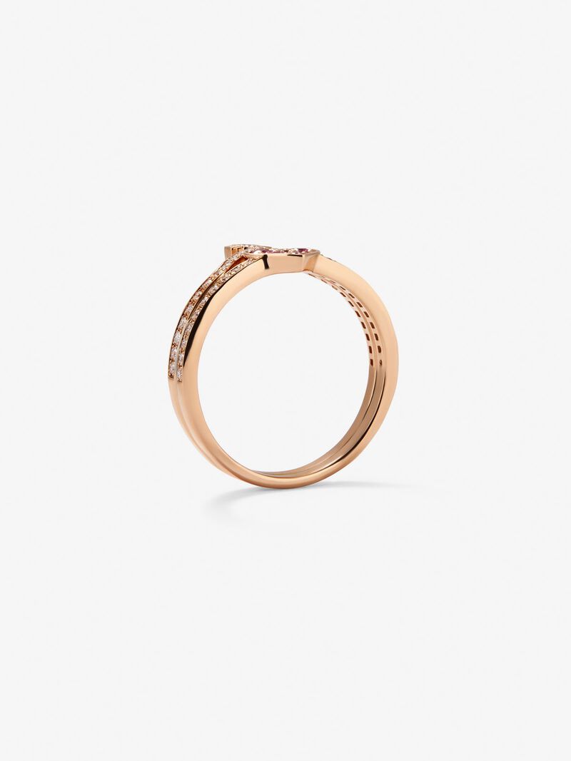 18Kt rose gold ring with diamonds and pink sapphires image number 7