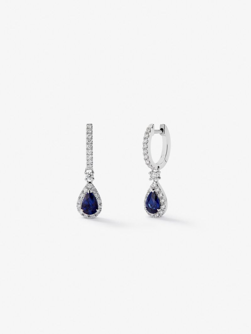 18K white gold earrings with 2 pear-cut blue sapphires with a total of 1.29 cts and 48 brilliant-cut diamonds with a total of 0.51 cts image number 0