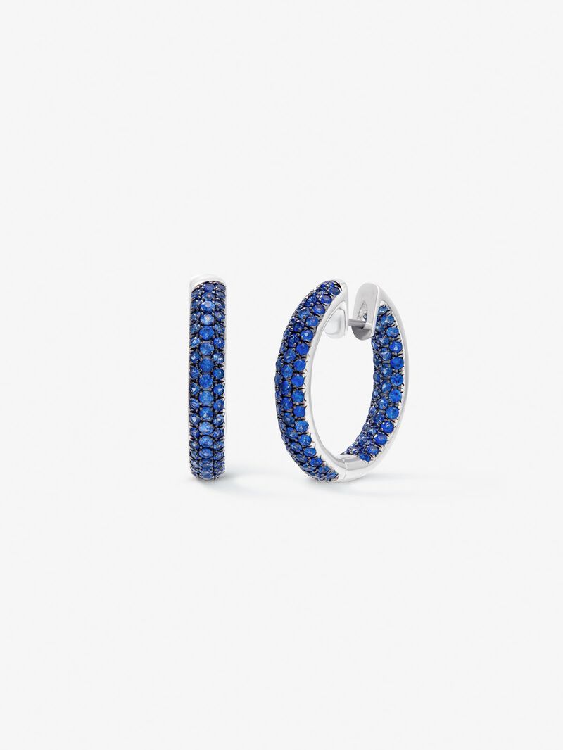 925 Silver Hoop Earrings with Sapphires image number 0