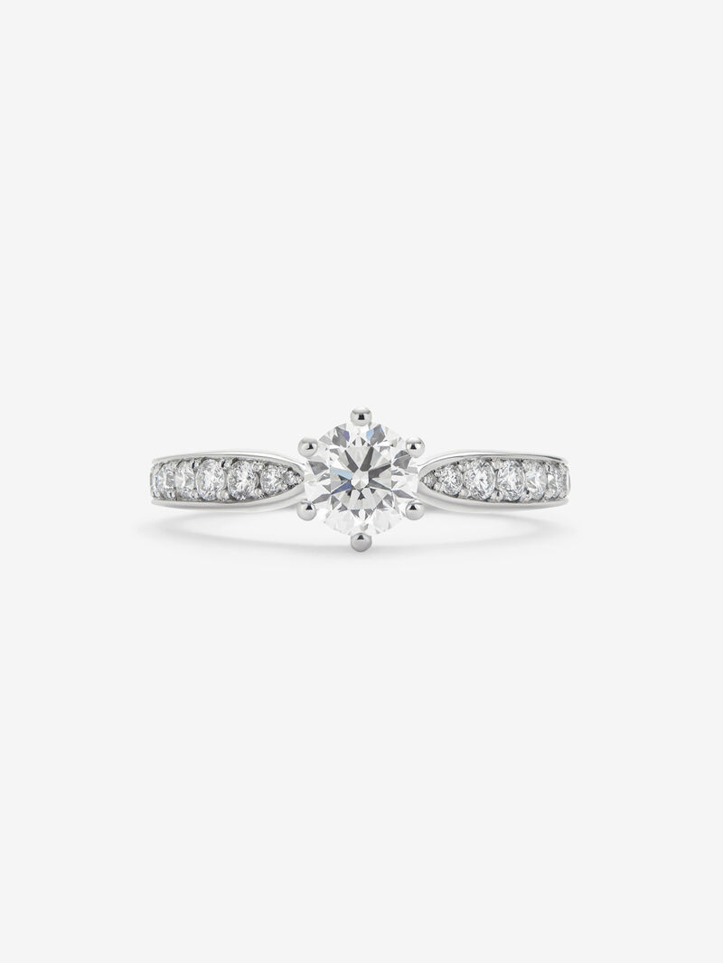 Solitaire ring in 18K white gold with a central 0.70-carat brilliant-cut diamond and additional diamonds totaling 0.31 cts image number 2