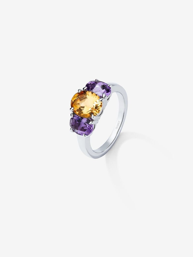 925 Silver Trio Ring with Citrine and Amethysts image number 0