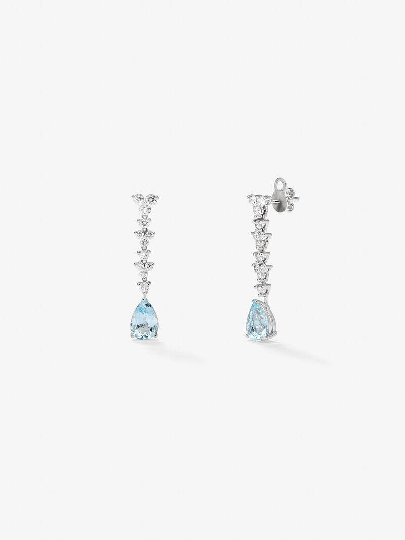 18K white gold earrings with 2 blue vibrant aquamarines and 24 white diamonds image number 0