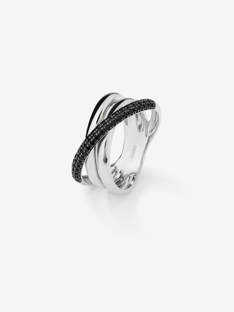 925 silver crossed multi-arm ring with brilliant-cut black spinels image number 0