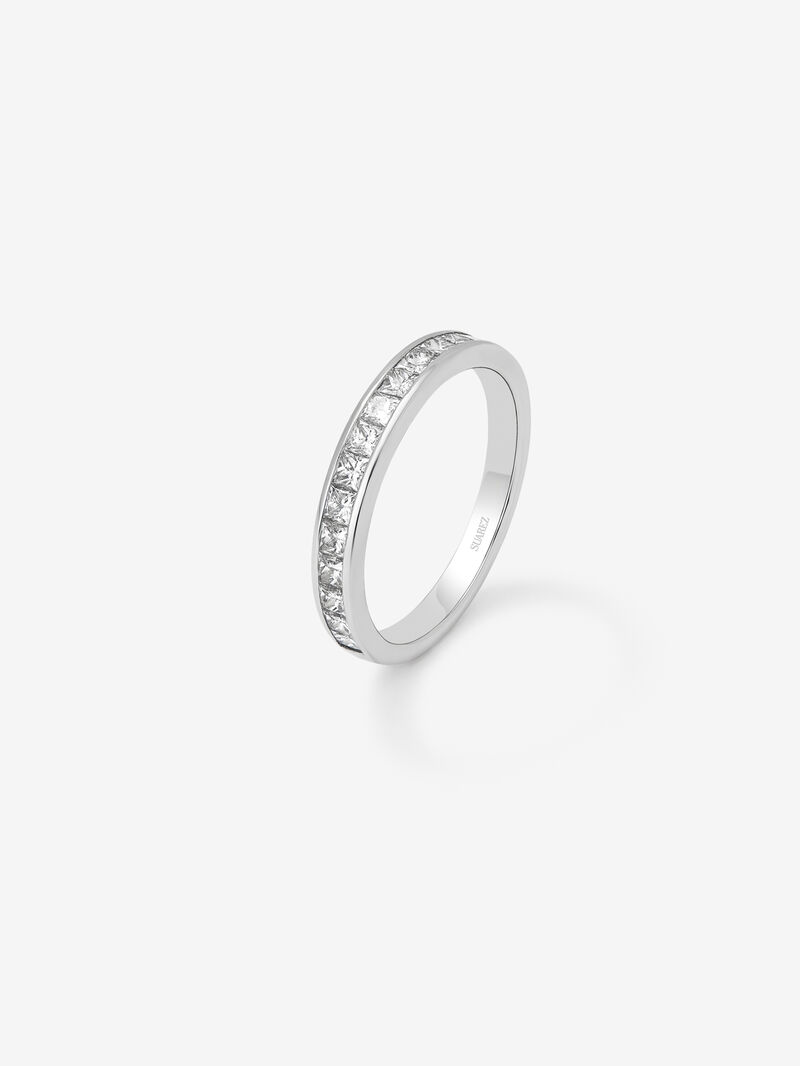 Half eternity engagement ring in 18K white gold with princess cut diamonds in a channel setting. image number 0