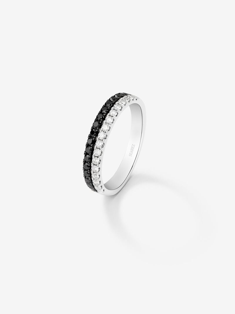 Half-eternity 18K white gold ring with black diamond and white diamond image number 0
