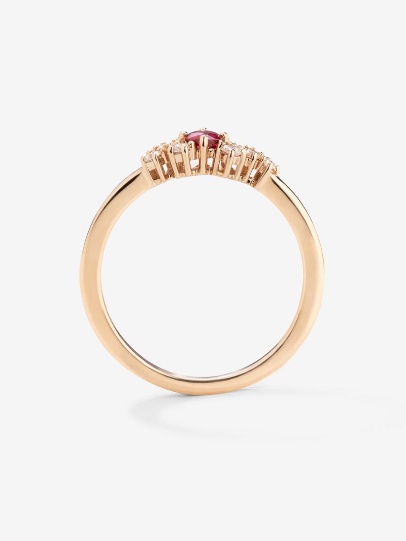 18K rose gold ring with brilliant cut ruby ​​of 0.21 cts and 7 brilliant cut diamonds with a total of 0.1 cts image number 2