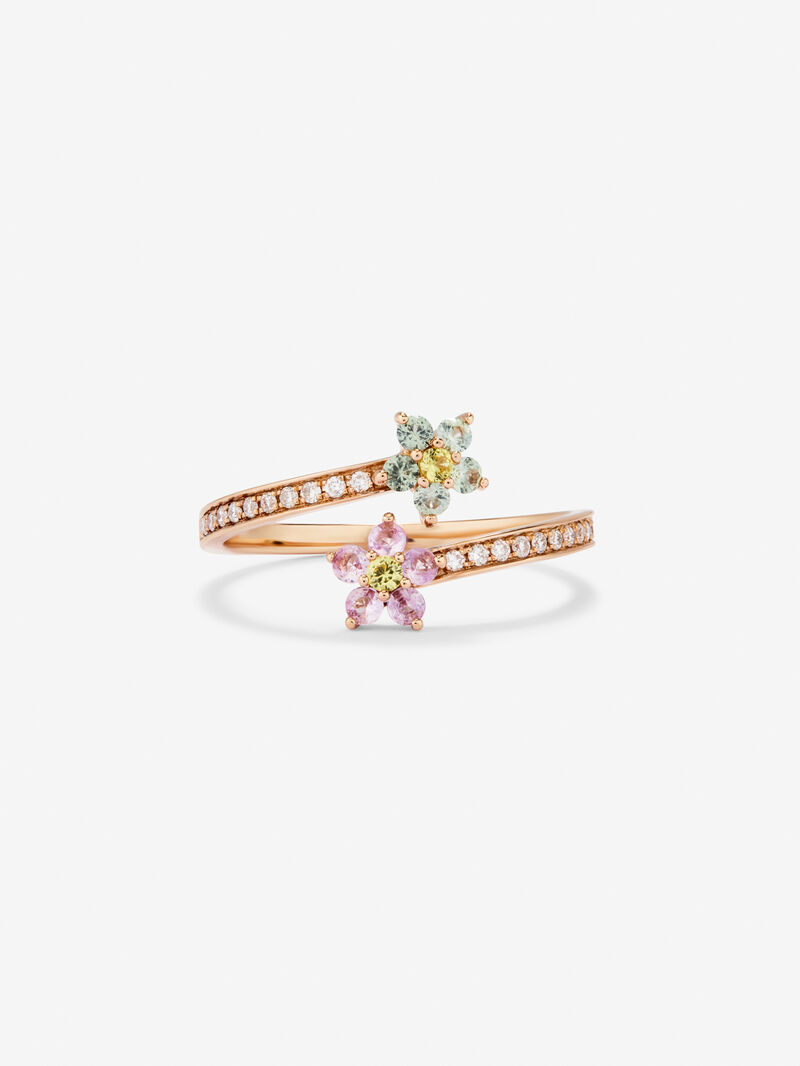 18K rose gold ring with pink and green sapphires in bright size of 0.26 cts and white diamonds in bright 0.1 cts image number 2