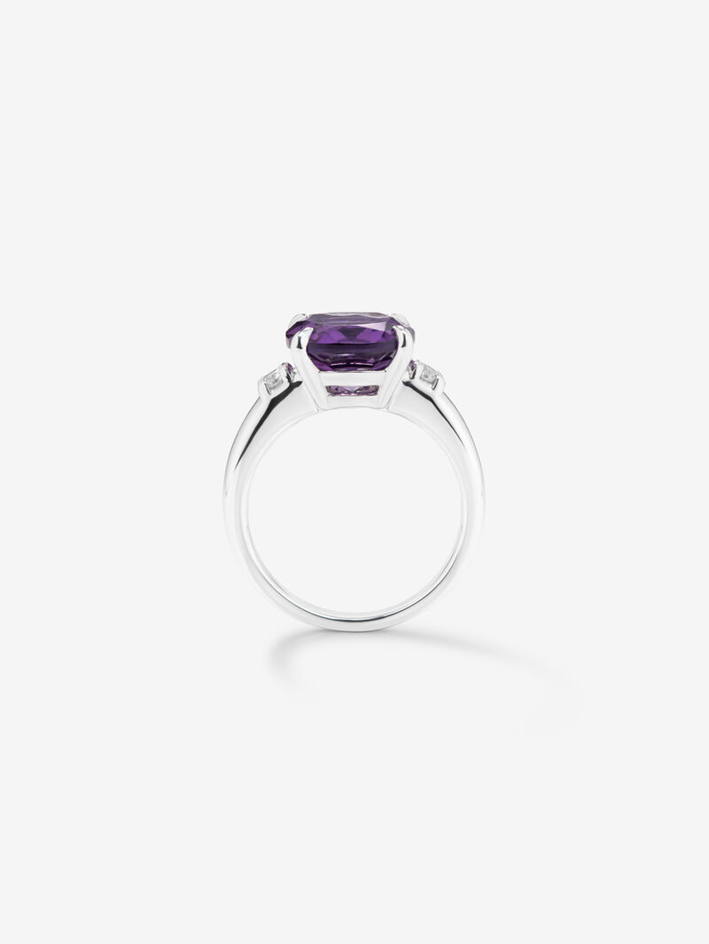 925 Silver Trilogy Ring with Amethyst and Diamonds image number 4