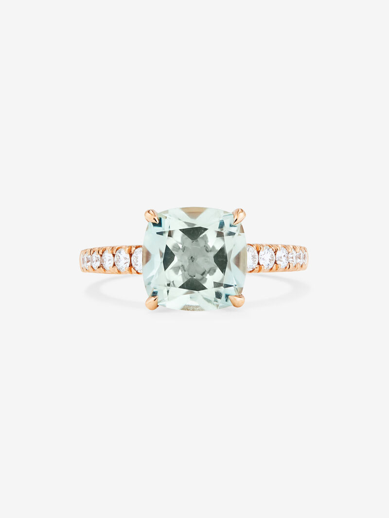 18K rose gold ring with cushion-cut green amethyst of 2.68 cts and 12 brilliant-cut diamonds with a total of 0.29 cts image number 2