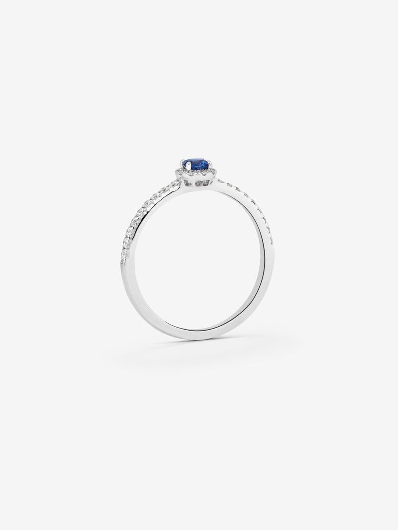 18K white gold ring with brilliant-cut blue sapphire of 0.15 cts and border and arm of 28 brilliant-cut diamonds with a total of 0.2 cts image number 4