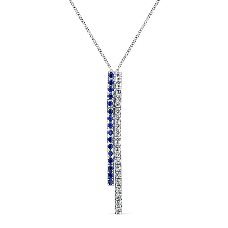 Colgante doble hilera de oro blanco de 18kt con diamantes y zafiros azules, PT19130-OBDZ_V