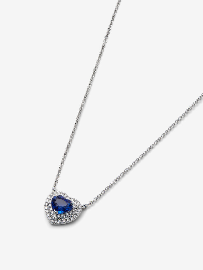 18K white gold pendant with heart-cut blue sapphire of 0.97 cts and brilliant-cut diamonds with a total of 0.22 cts image number 2