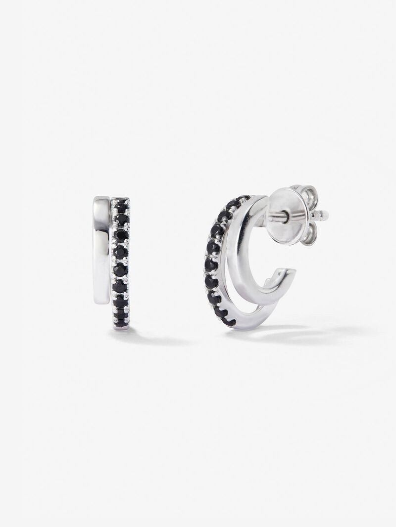 925 silver hoop earrings with black spinels image number 0