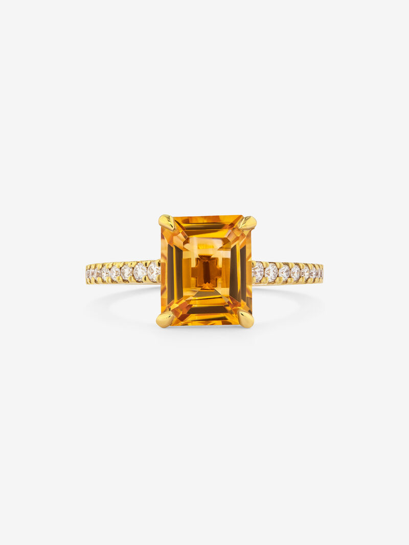 18K yellow gold ring with emerald-cut citrine quartz of 2.86 cts and 16 brilliant-cut diamonds with a total of 0.19 cts image number 2