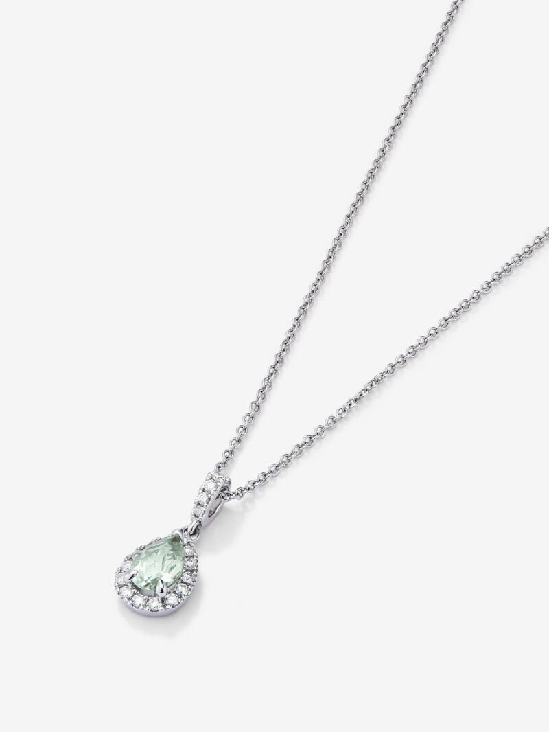 18K white gold pendant with pear-cut green amethyst of 0.68 cts and 18 brilliant-cut diamonds with a total of 0.2 cts image number 2