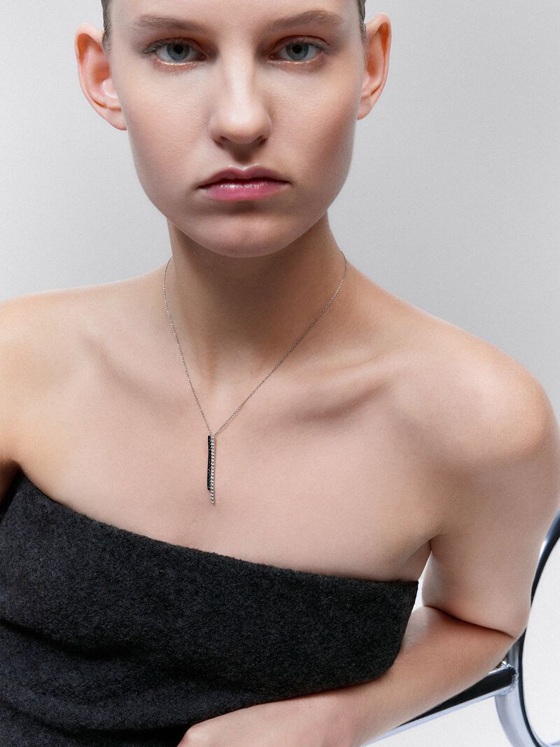 18K gold long earrings with black diamond and white diamond. image number 1
