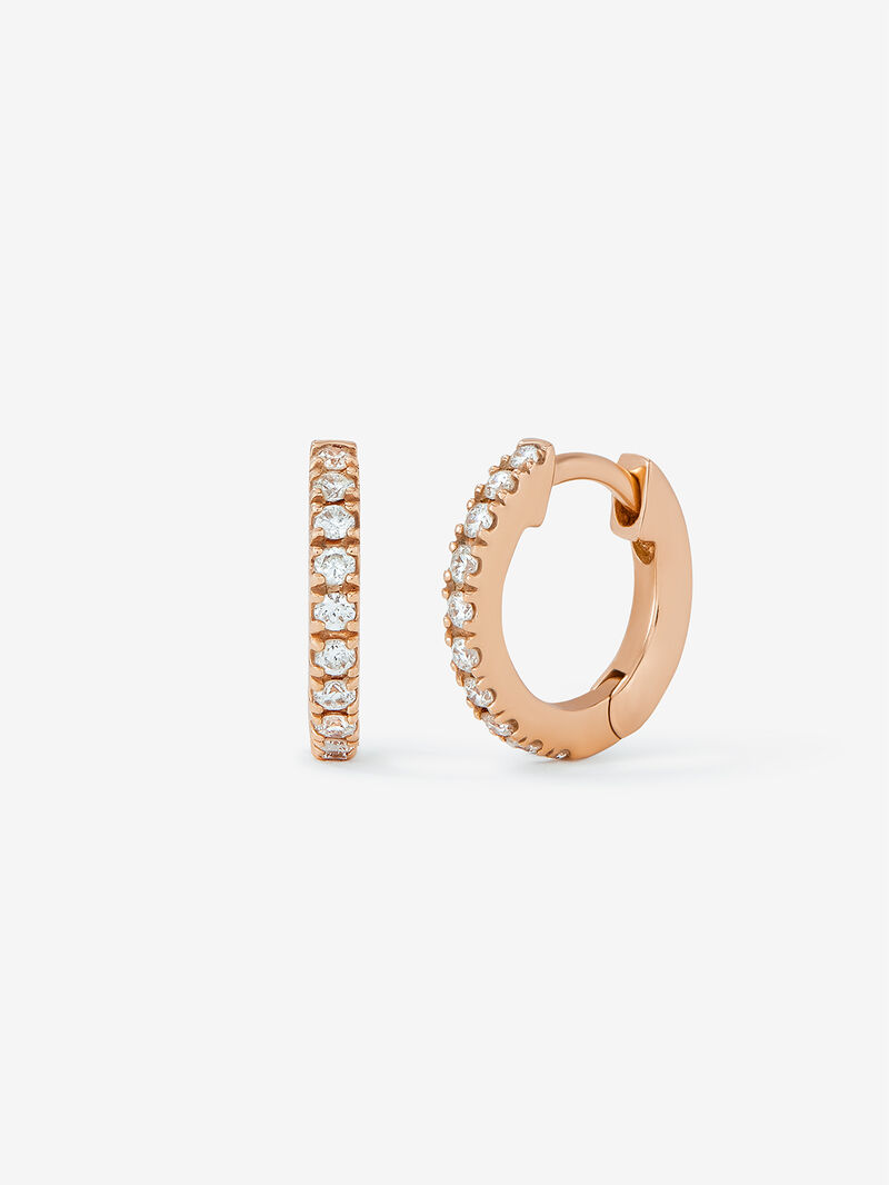 Individual mini hoop earring in 18K rose gold with diamonds image number 1