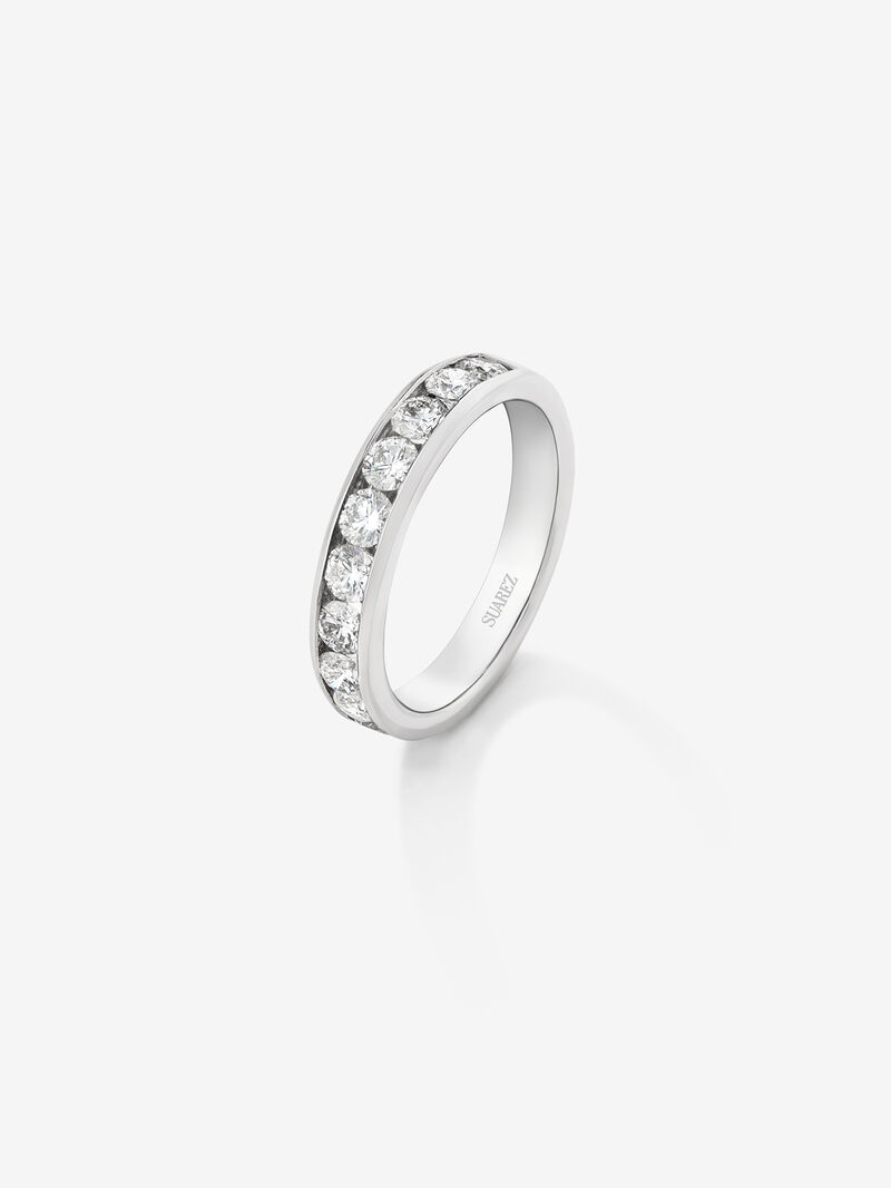 Half alliance engagement ring made of 18K white gold with diamonds on band. image number 0