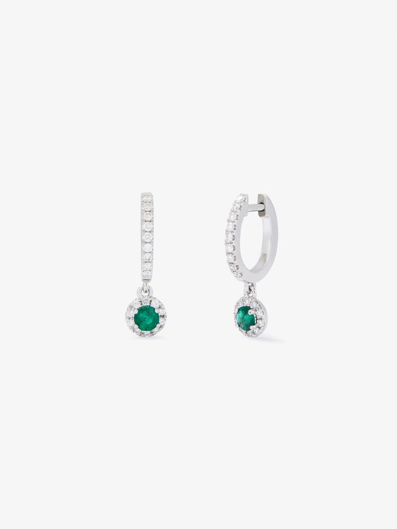18K white gold hoop earrings with 38 brilliant-cut diamonds with a total of 0.3 cts and 2 brilliant-cut green emeralds with a total of 0.23 cts image number 0