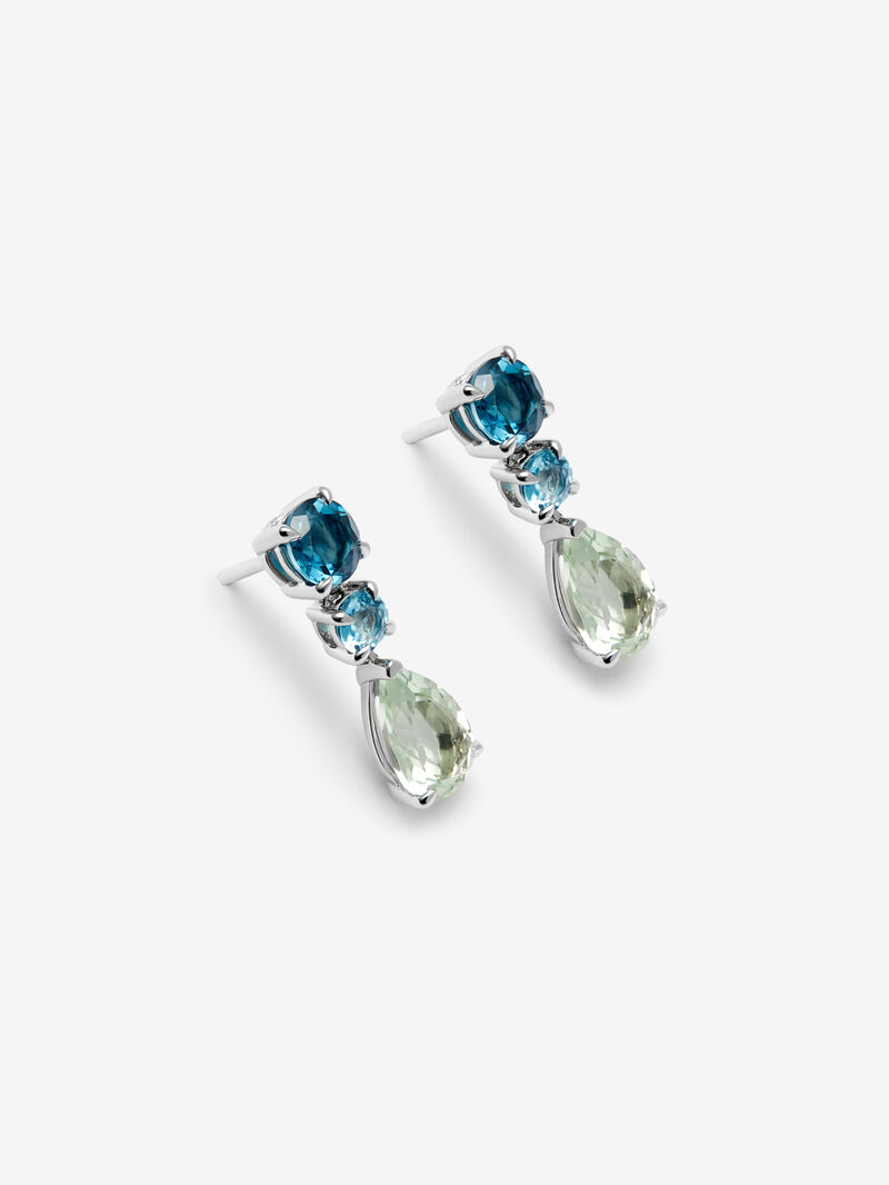 925 silver earrings with 2 London blue topaz, 2 Swiss blue topaz and 2 green amethysts image number 2