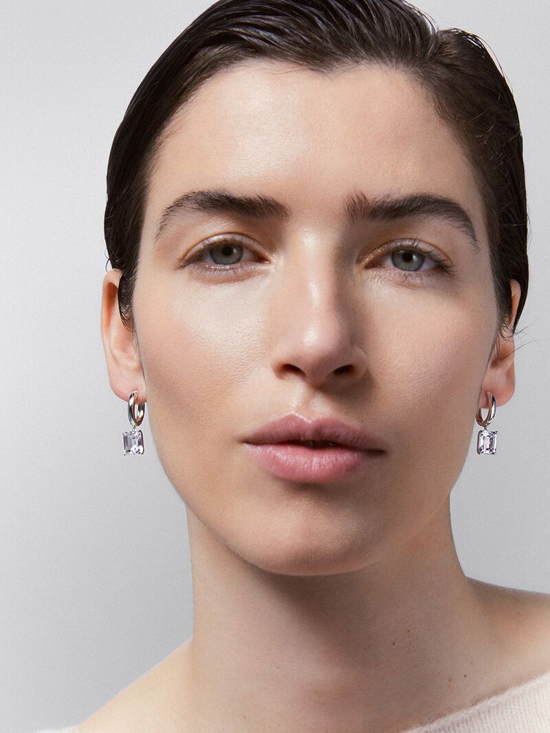 925 Silver hoop earrings with pendant topaz image number 3