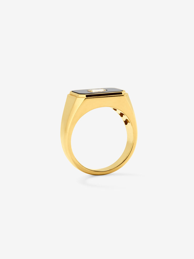 18K Yellow Gold Large Signet Ring with Black Onyx and 0.17 cts Diamond image number 4