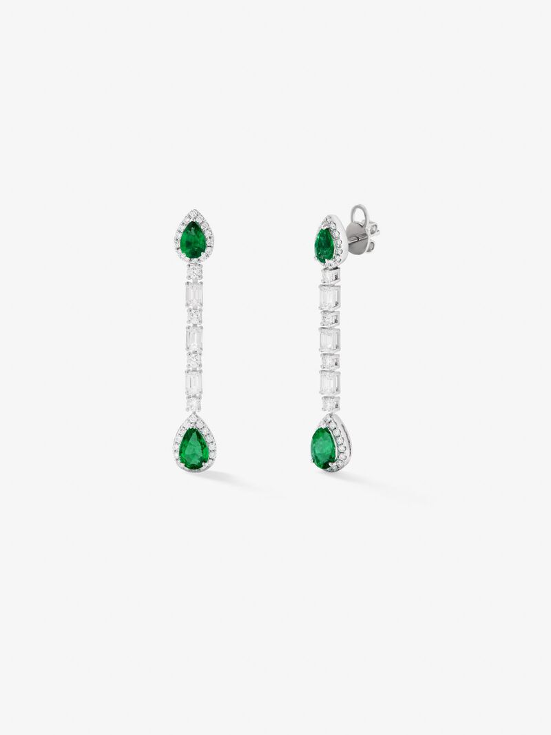 18K white gold earrings with green emeralds in 2.06 cts and white diamonds in emerald and bright 2.04 cts image number 1