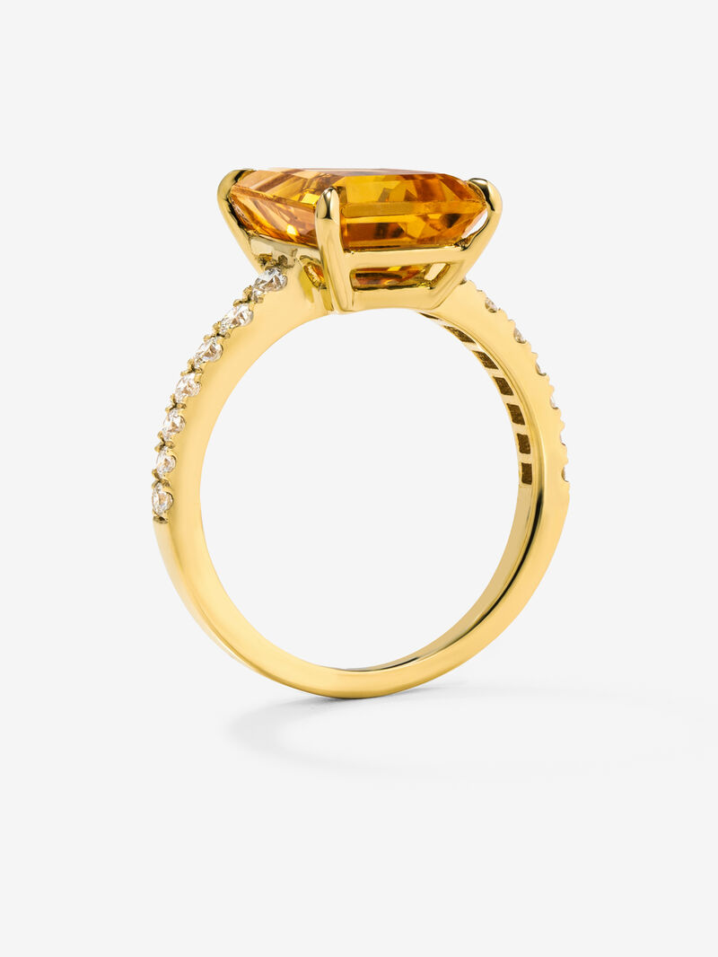18K yellow gold ring with radiant cut citrine quartz of 1.2 cts and 18 brilliant cut diamonds with a total of 0.18 cts image number 4