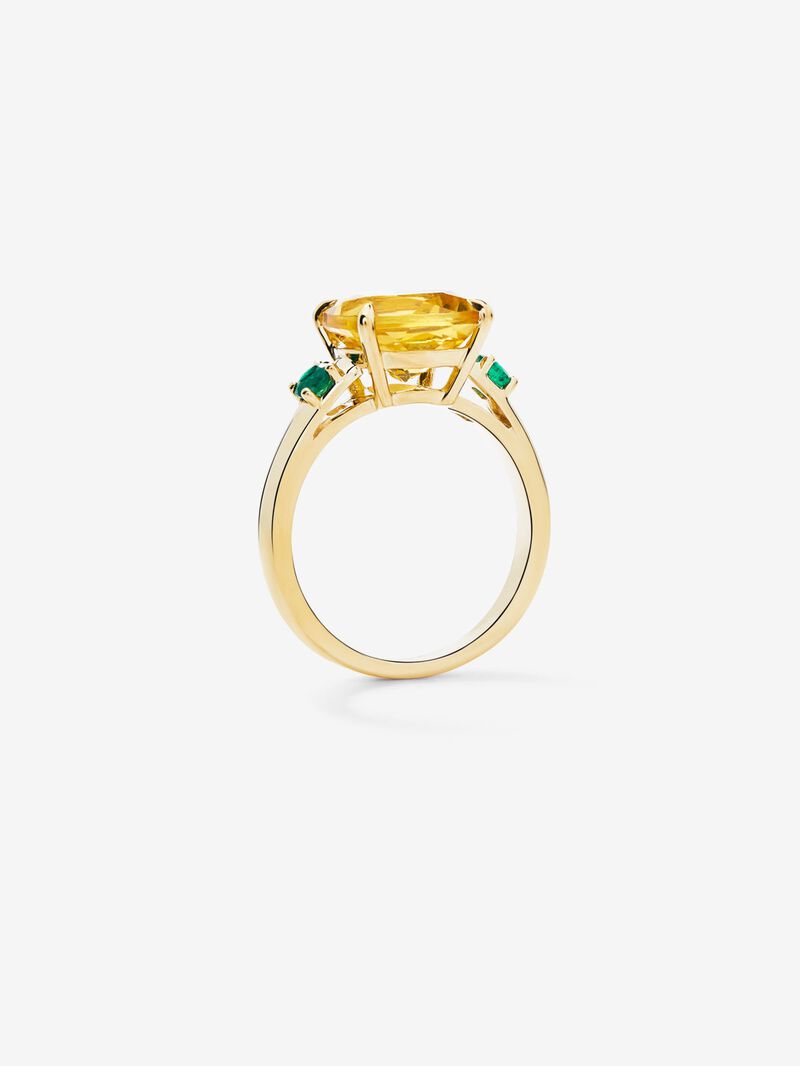 18k yellow golden ring with citrine quartz in 3.55 cts and green cushion size in bright 0.25 cts image number 4
