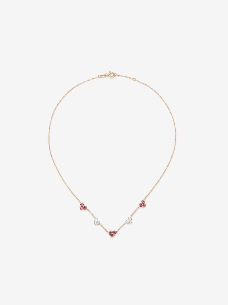 18kt Rose Gold and White Gold Heart Necklace with Pink Sapphires and Diamonds. image number 0