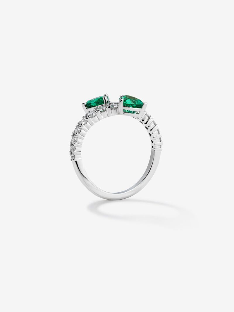 You and I 18k White Gold Ring with Green Emeralds in 0.98 cts and white diamonds in a bright 0.6 cts diamonds image number 2