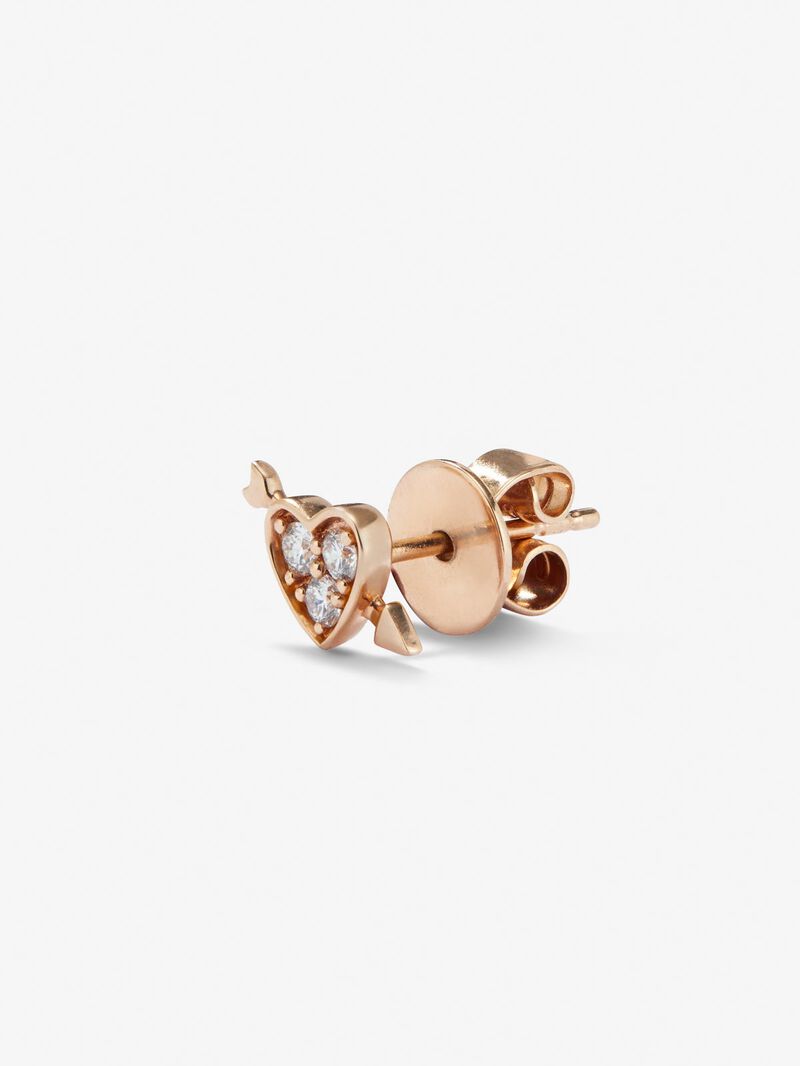 Individual 18K rose gold earring with 3 brilliant-cut diamonds with a total of 0.07 cts and heart shape image number 4