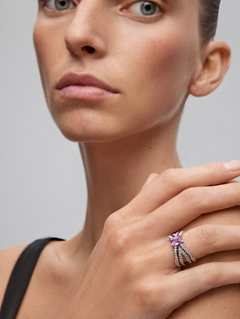 18K white gold multi-arm ring with octagonal-cut pink sapphire of 1.62 cts and brilliant-cut diamonds with a total of 1.11 cts image number 5