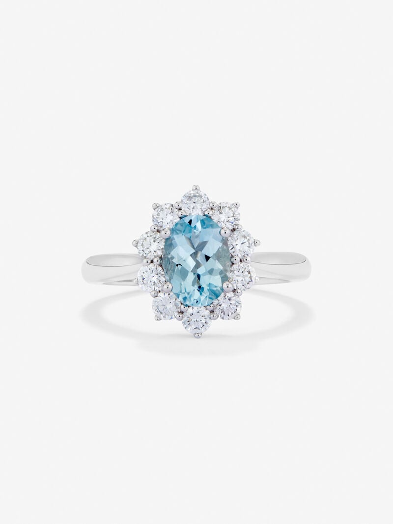 18K White Gold Ring with Aguamarine in 2.26 cts and white diamonds in bright size image number 2