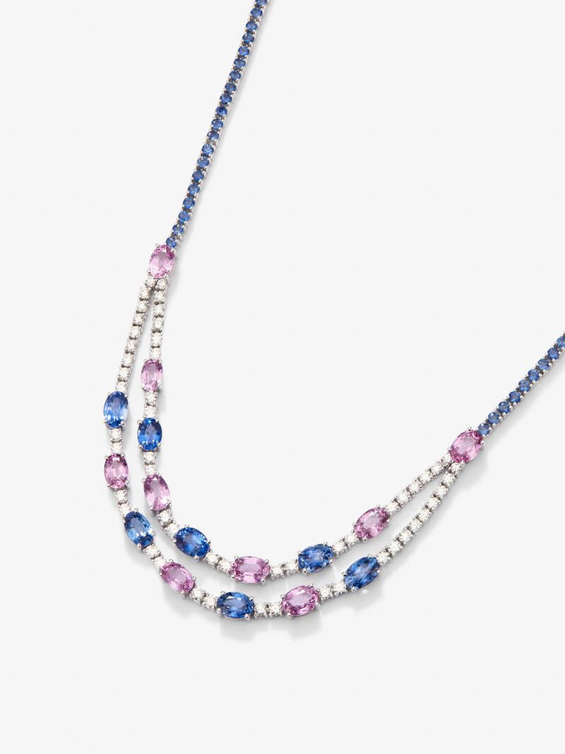 18K White Golden Collar with blue skews in 15.7 cts oval size, 10.17 cts and white diamonds in a bright size of 3.08 cts image number 1