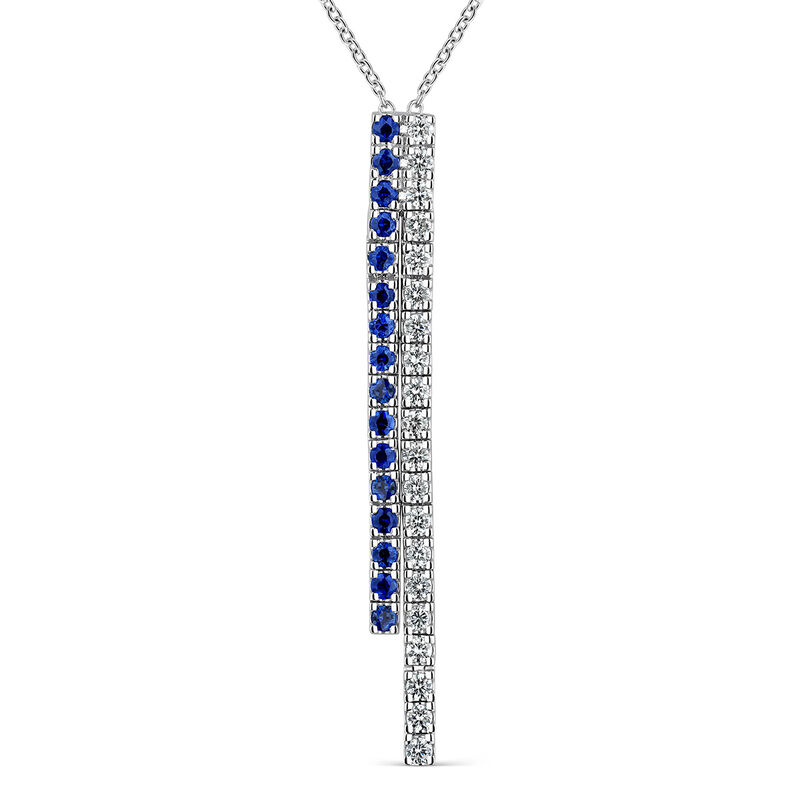 Colgante doble hilera de oro blanco de 18kt con diamantes y zafiros azules, PT19130-OBDZ_V