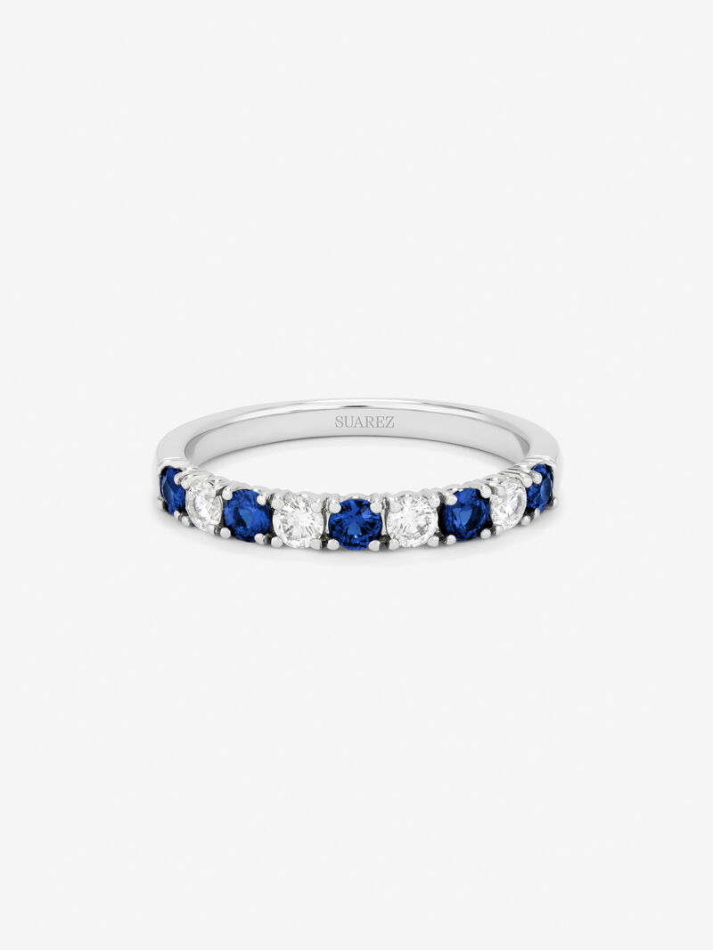 Half ring in 18K white gold with 5 brilliant-cut blue sapphires with a total of 0.39 cts and 4 brilliant-cut diamonds with a total of 0.24 cts image number 2