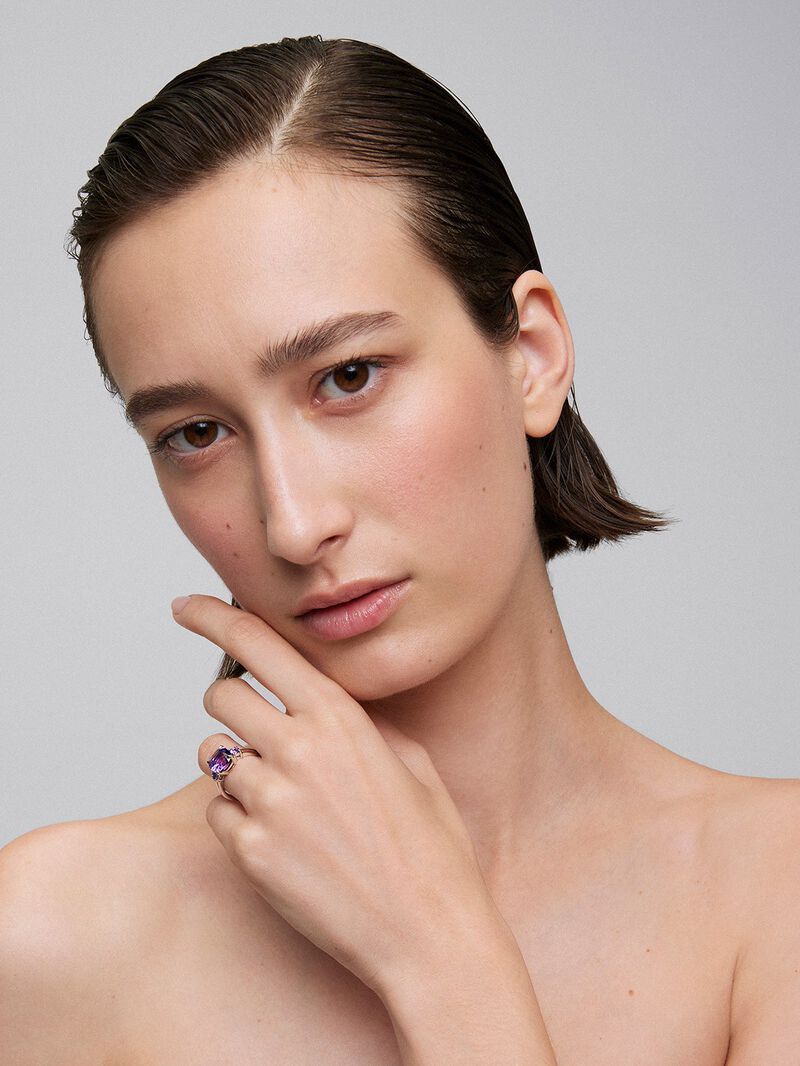 925 silver triplet ring with a cushion-cut purple amethyst and 2 brilliant-cut purple amethysts image number 3