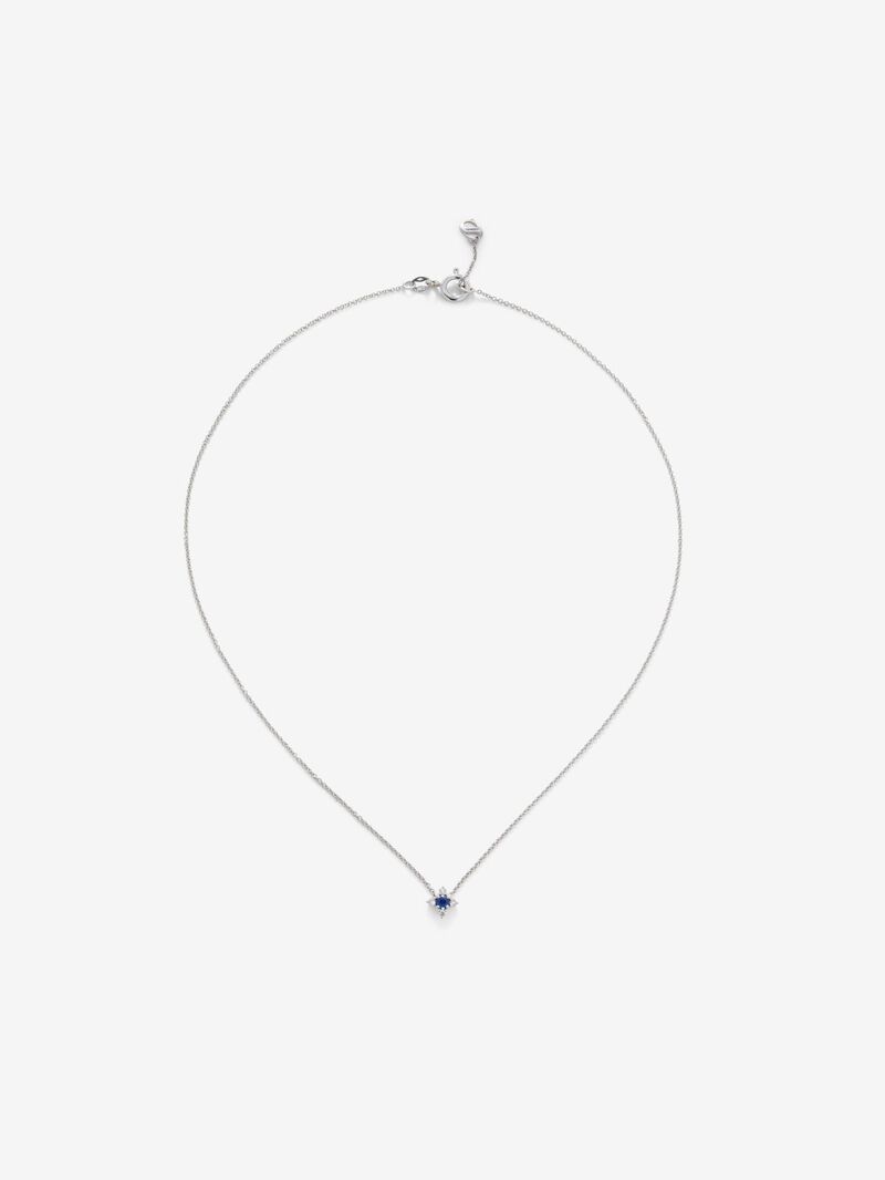 18K white gold flower pendant chain with sapphire and diamonds. image number 0